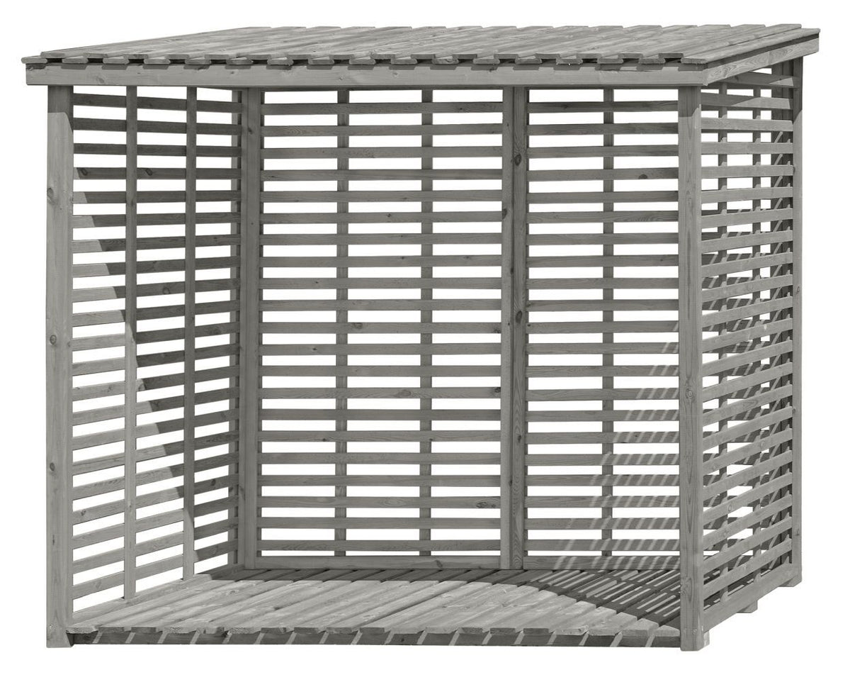 Kaminholzunterstand 02 mit Rückwand, Farbe: Grau - Kiefernholz - 237x114x203 cm