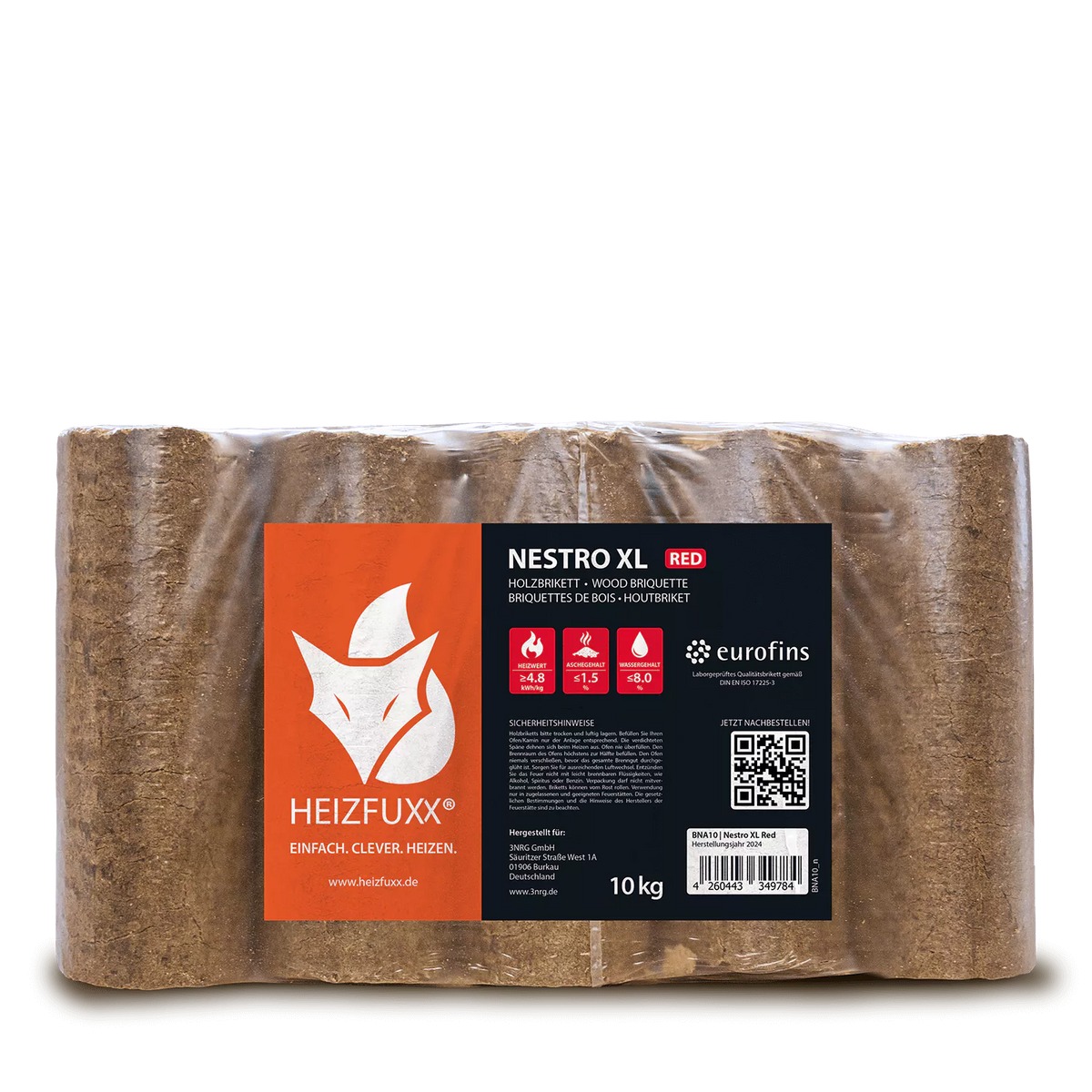 Holzbriketts Nestro XL Red – rund ohne Loch (Palette 960 kg)