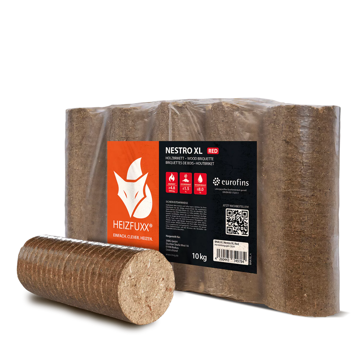 Holzbriketts Nestro XL Red – rund ohne Loch (Palette 960 kg)