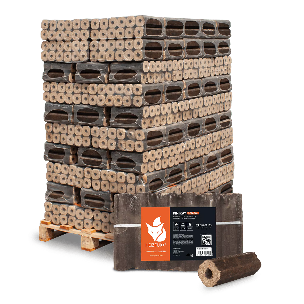 PiniKay Hartholzbriketts Oktagon – mit Zugloch (Palette 960 kg)