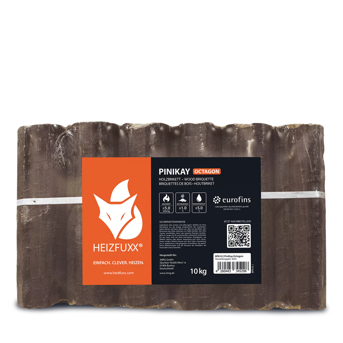 PiniKay Hartholzbriketts Oktagon – mit Zugloch (Palette 960 kg)