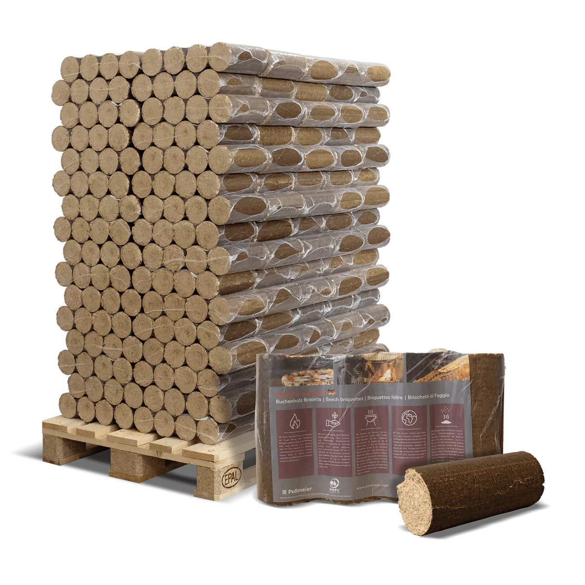 Pollmeier Buchen-Holzbriketts Nestro – rund ohne Loch (Palette 960 kg)