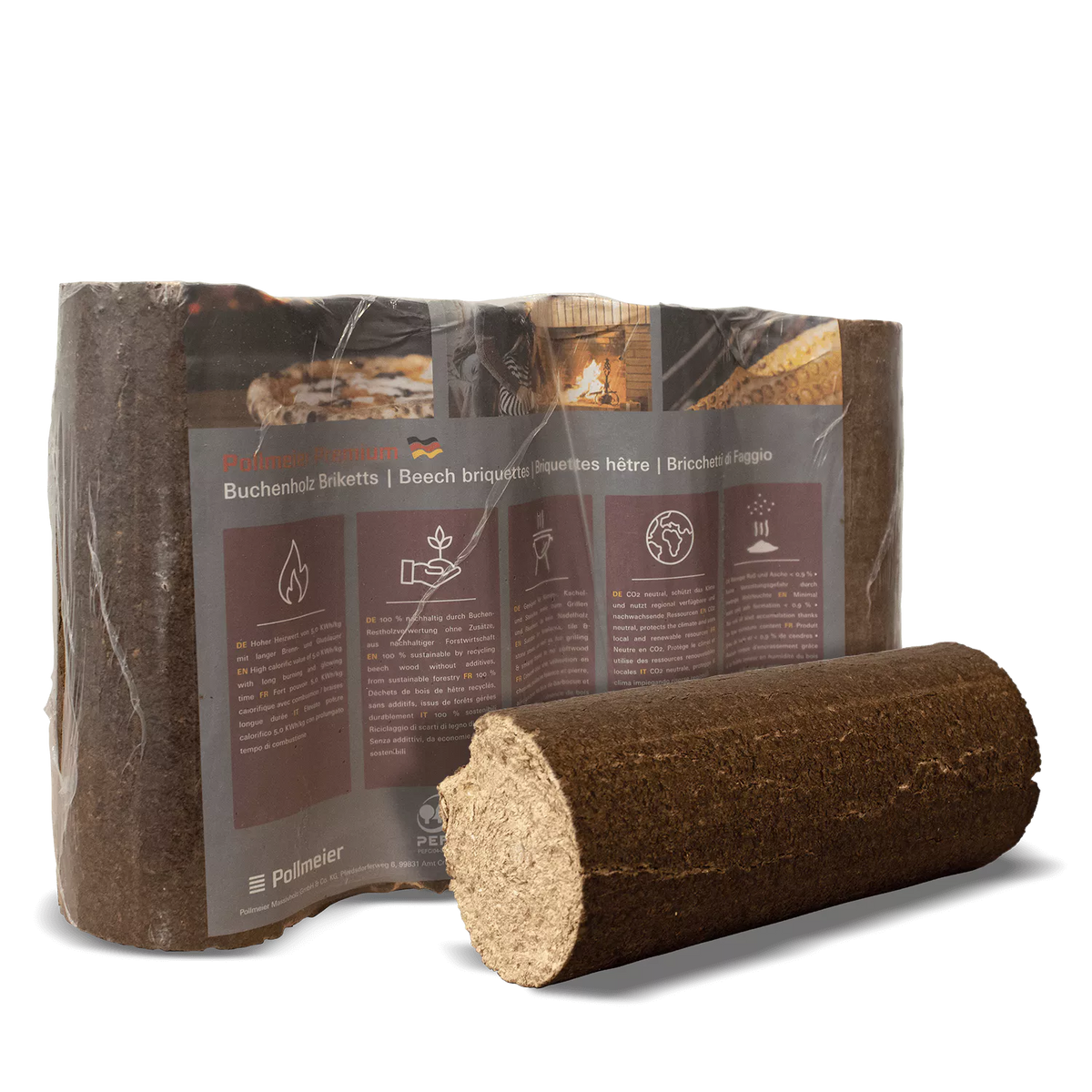 Pollmeier Buchen-Holzbriketts Nestro – rund ohne Loch (Palette 960 kg)