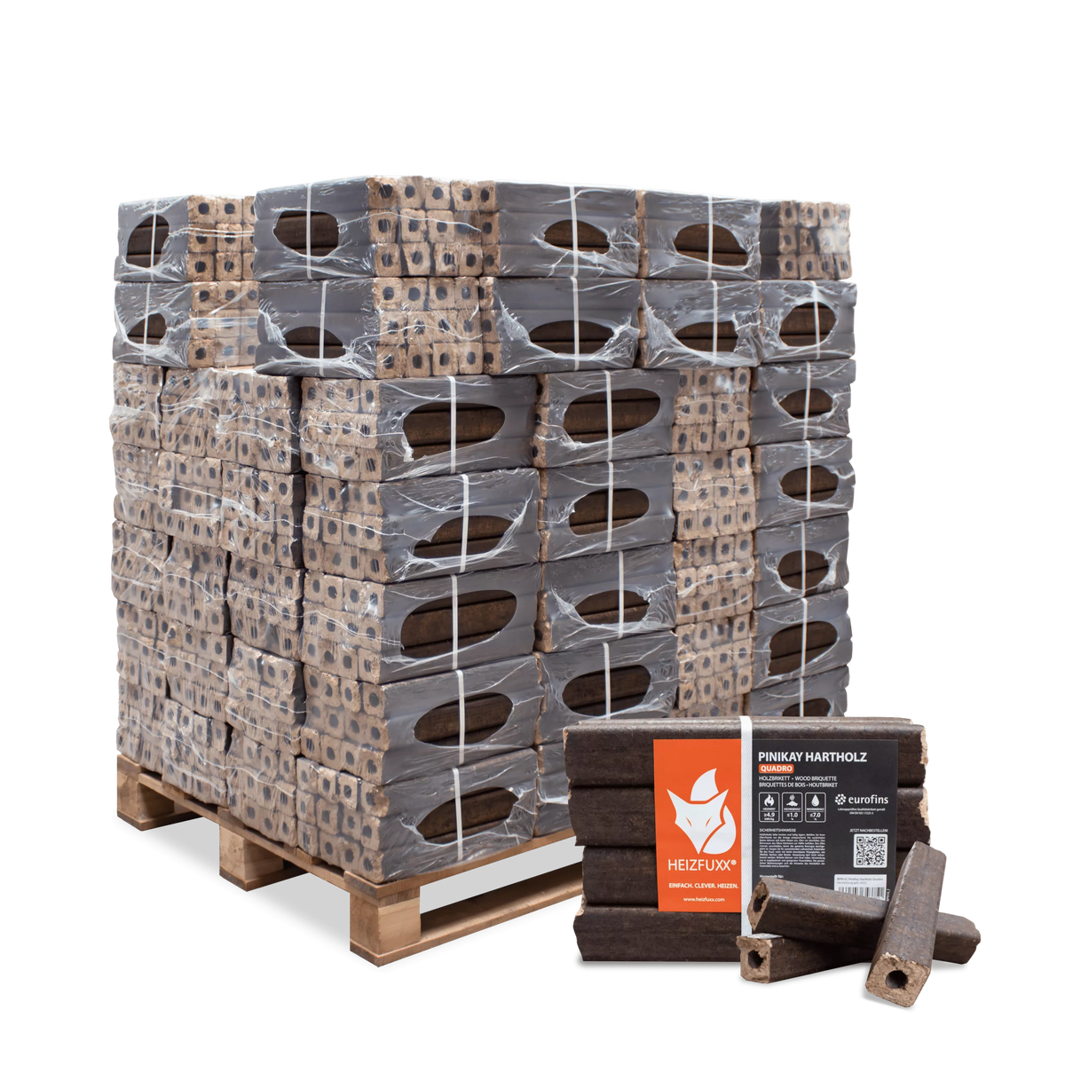 PiniKay Quadro Hartholzbriketts – mit Zugloch (Palette 960 kg)