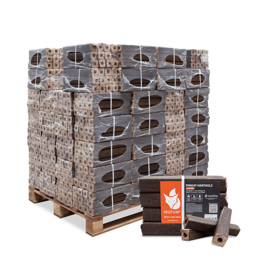 PiniKay Quadro Hartholzbriketts – mit Zugloch (Palette 960 kg)