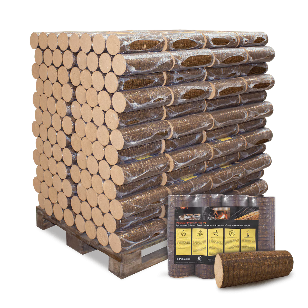 Pollmeier Buchenbriketts Nestro – rund ohne Loch (960 kg Palette)