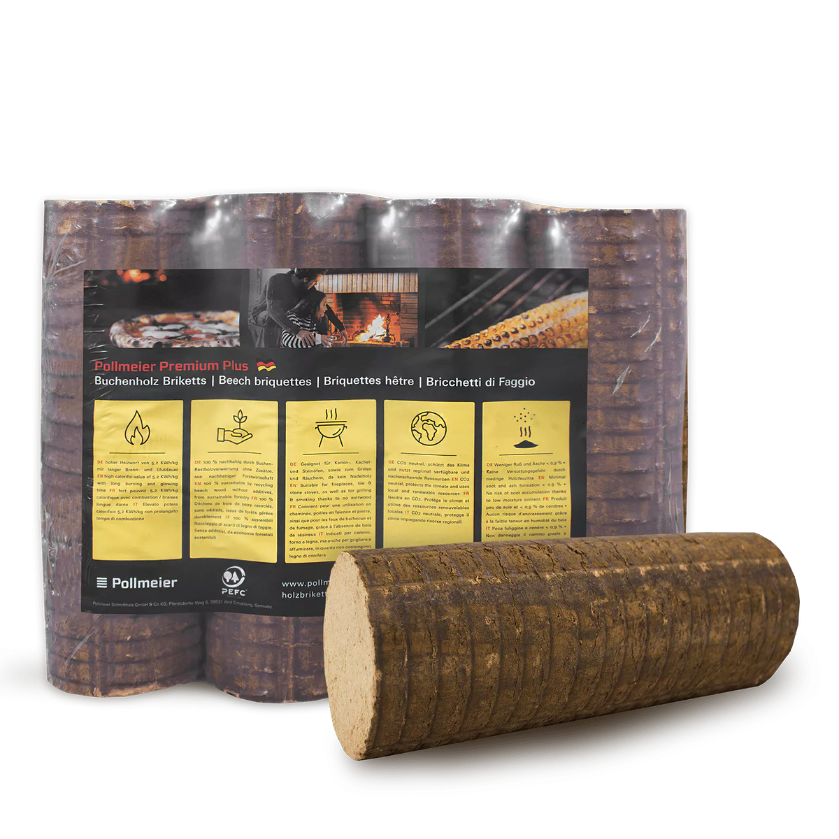 Pollmeier Buchenbriketts Nestro – rund ohne Loch (960 kg Palette)