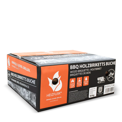 BBQ-Briketts aus reiner Buche – 18 kg Karton, 54er Palette (972 kg)