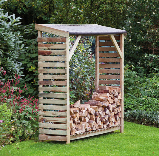 Kaminholzunterstand inkl. Boden und Dacheindeckung - Abmessung: 50 x 180 x 180 cm (L x B x H)