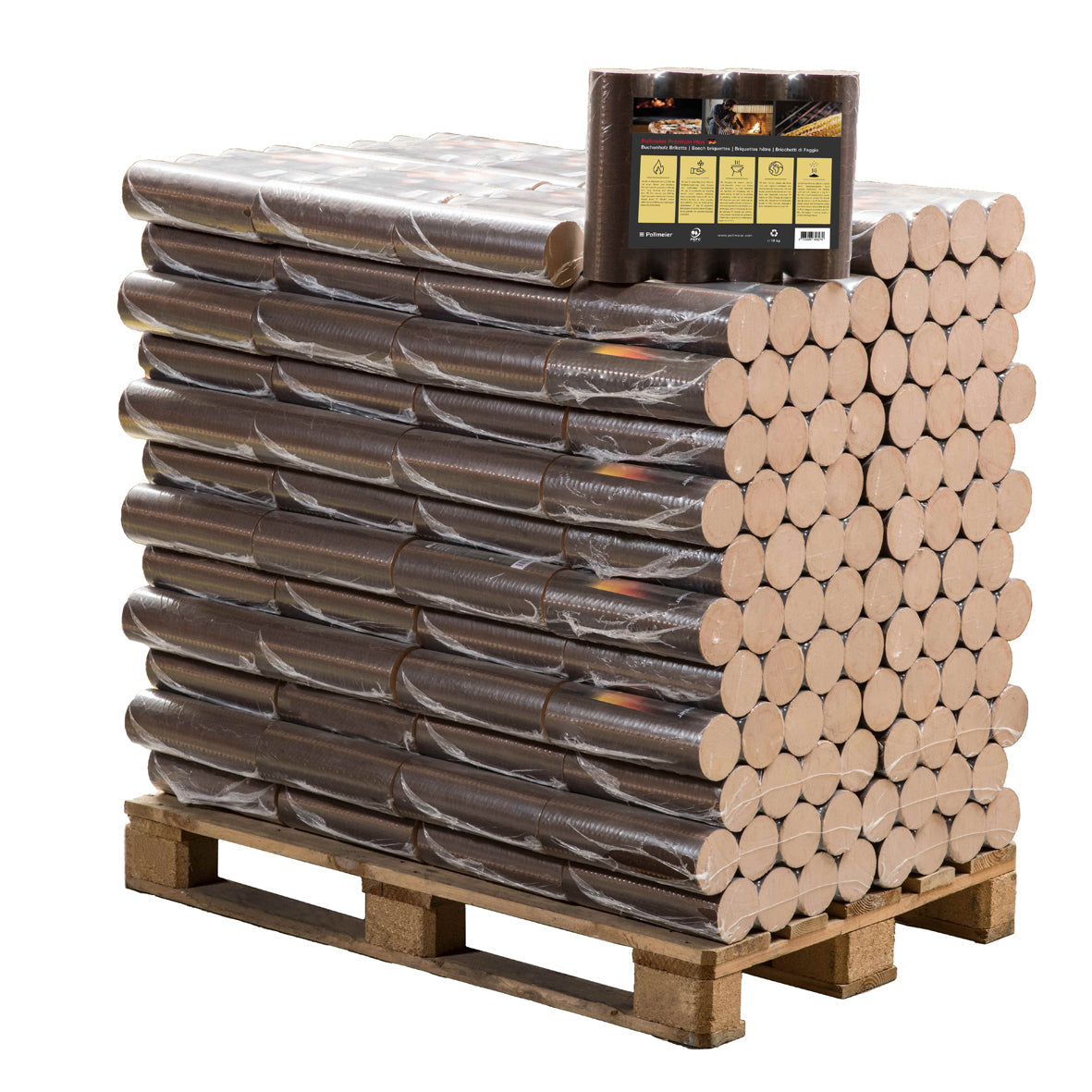 960kg Pollmeier - Runde Buchen Briketts in 10kg-Packungen inkl. Lieferung
