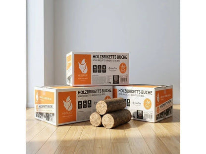 Heizfuxx Nestro M Holzbriketts Hartholz im Karton 12kg x 25 Karton 300kg Palette