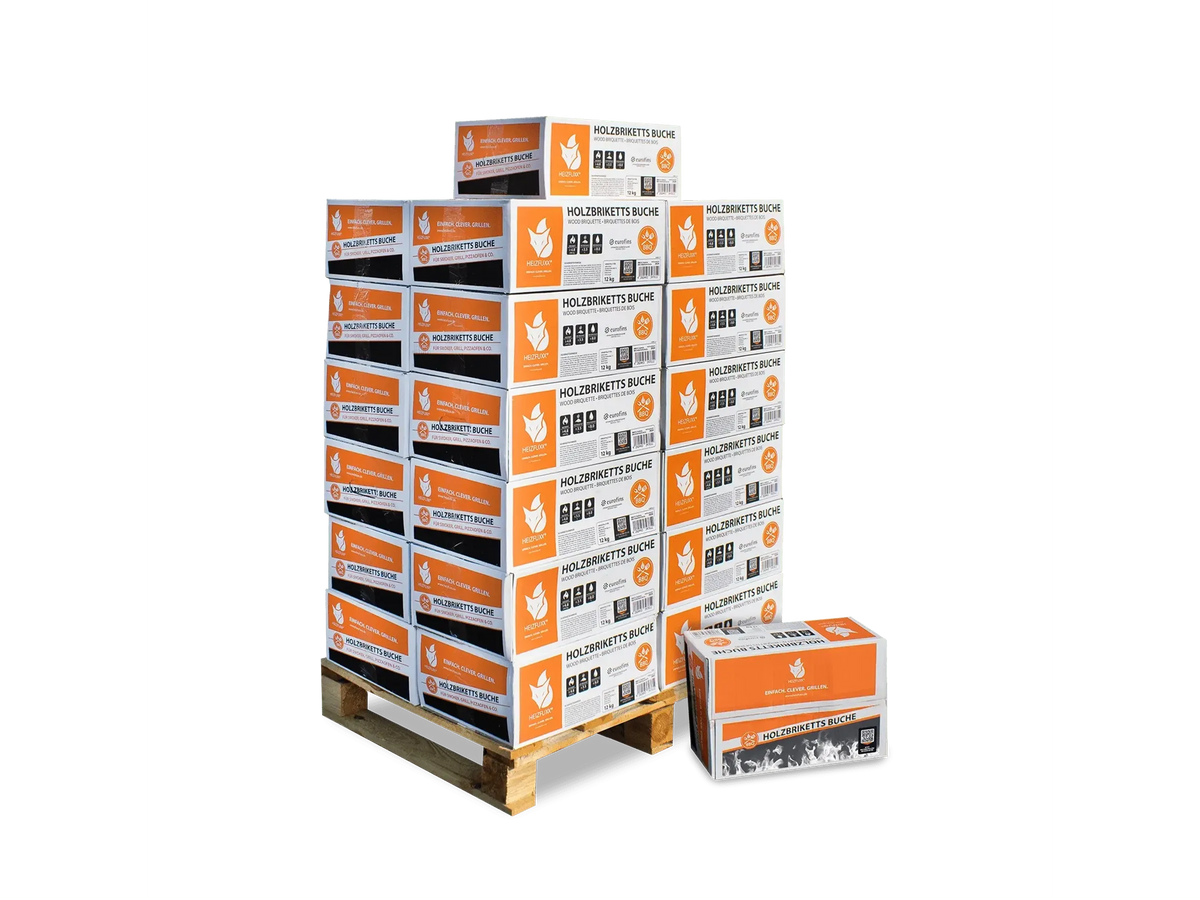 Heizfuxx Nestro M Holzbriketts Hartholz im Karton 12kg x 25 Karton 300kg Palette