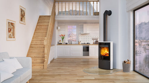 Kaminofen HEIDAL 10 | Außengehäuse aus Keramik | 6,3 kW | Weiß-Schwarz