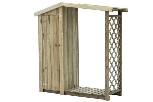 Kaminholzunterstand mit Schrank - Abmessungen: 160 x 56 x 180 cm (L x B x H)